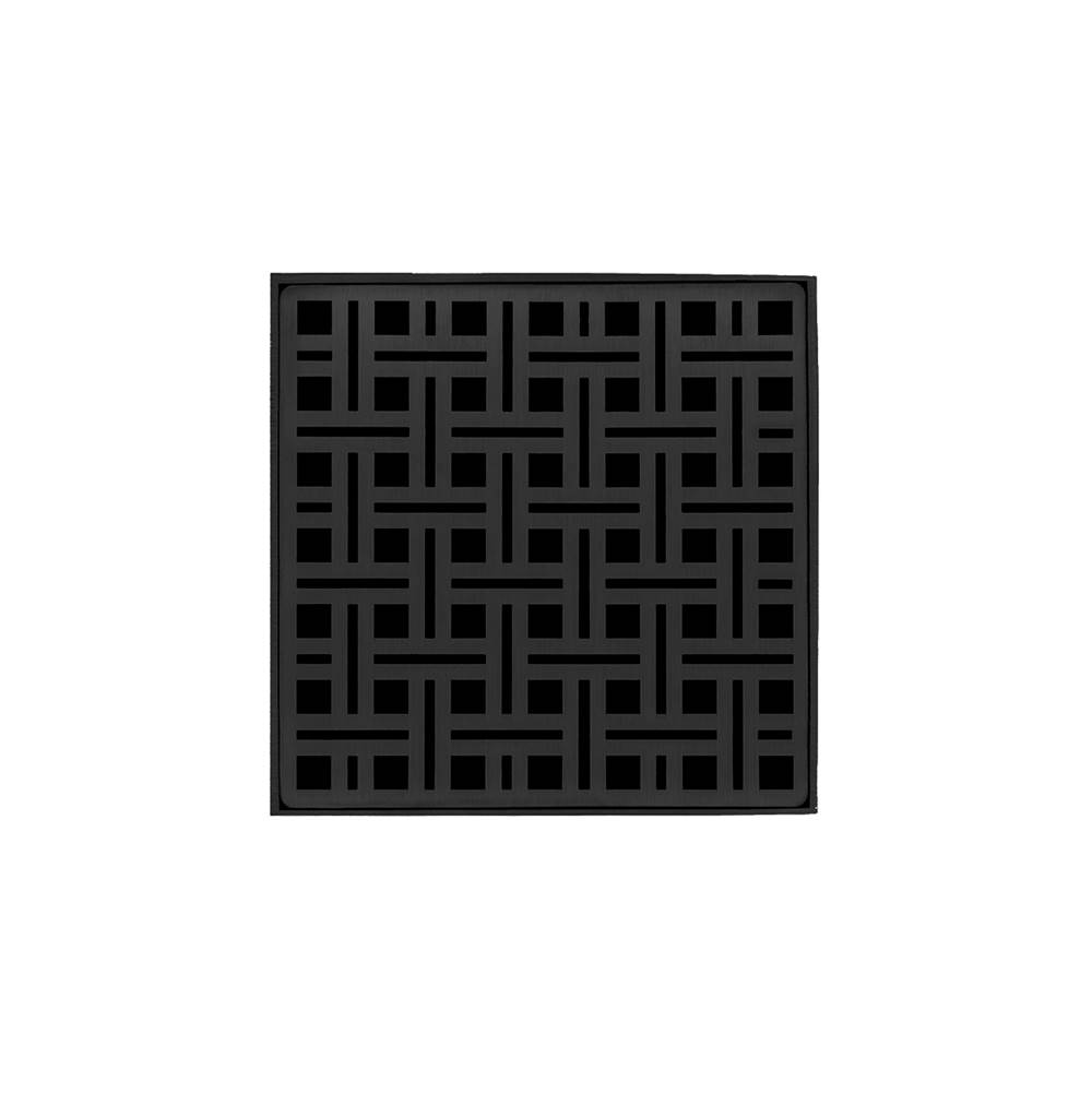 Infinity Drain 5'' x 5'' VD 5 Complete Kit with Weave Pattern Decorative Plate in Matte Black with PVC Drain Body, 2'' Outlet